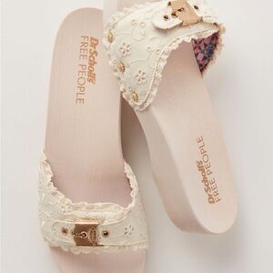 Dr. Scholl's Cream Mules with Gold Buckle